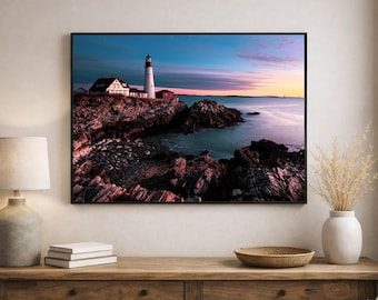 Arte murale costiera, faro di Portland Head, faro, Fort Williams, Maine, arte murale, Cape Elizabeth, decorazioni per case sulla spiaggia, download digitale