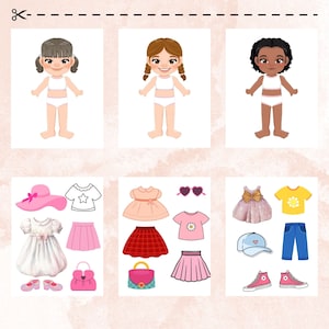 Druckbare Dress-Up Aktivität, Kinder Aktivität, Montessori, Ausschneiden und Einfügen Aktivität, Papierpuppe Aktivität Set, Geburtstagsfeier Geschenk