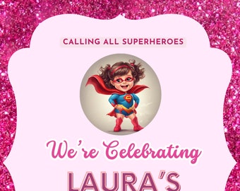 Invitaciones de cumpleaños de niña editables- Cumpleaños temático de superhéroe/superheroína- Descarga digital