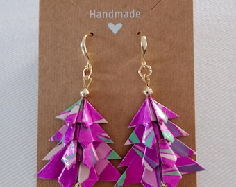 Origami kerstpapieren oorbellen