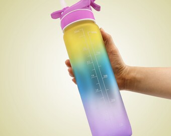 Trinkflasche/Wasserflasche/Motivationswasserflasche Zeitmarkierungen 1L, Auslaufsicher, BPA-frei 2 Liter Gym & Fitness