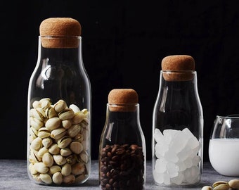 Wasserflasche, Vorratsglas, 150 - 700ml, mit Korkverschluss, Reis, Nüsse, Wasser, Tee