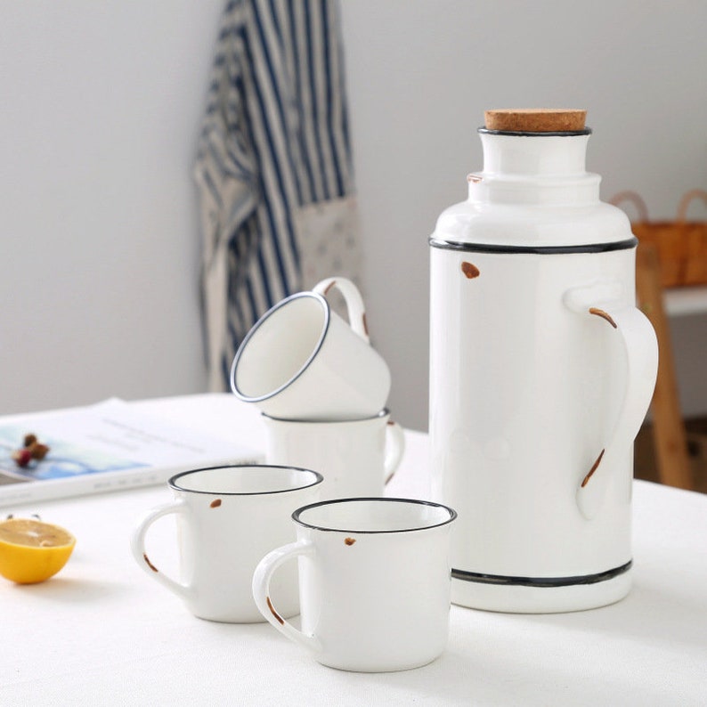 Wasserkrug, Karaffe, Muttertagsgeschenk, 1Liter, Teekanne, Wellness, Geschenk, Keramik, Set 1x Krug, 4x Tasse, Korkdeckel Bild 1