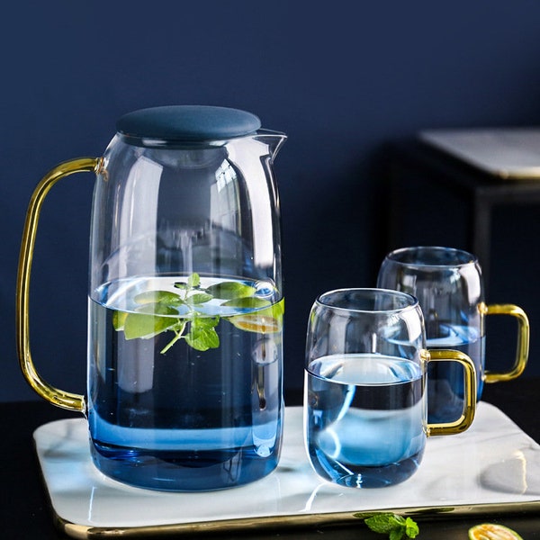 Wasserkrug, Set, Gläser, Pitcher, Karaffe, Muttertagsgeschenk, 1,5Liter,  Teekanne, Glas, Wellness, mit Deckel, Geschenk