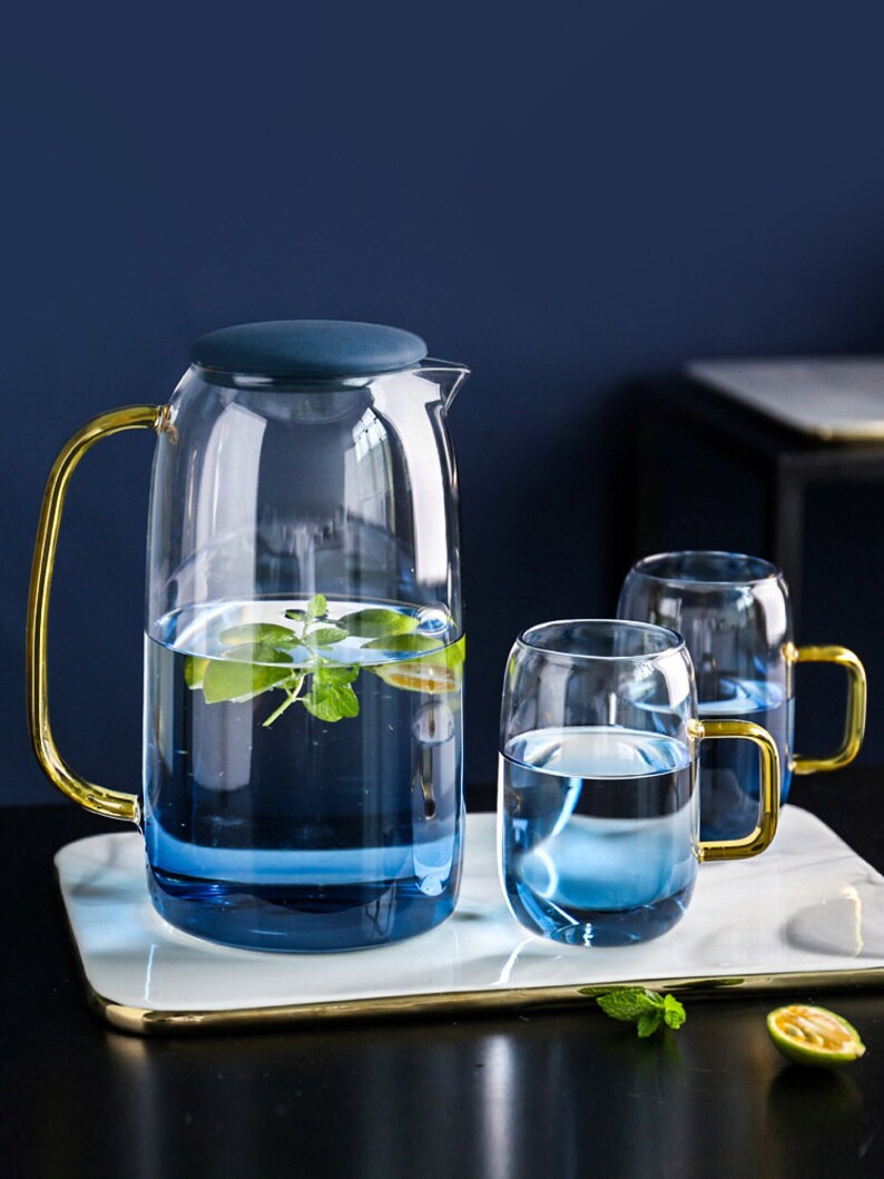 Wasserkrug, Set, Gläser, Pitcher, Karaffe, Muttertagsgeschenk, 1,5Liter, Teekanne, Glas, Wellness, mit Deckel, Geschenk Bild 1