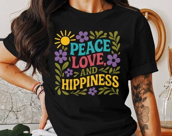 T-shirt vrede en liefde | T-shirt boho, hippie-T-shirt, grafisch T-shirt, dameskleding, unisex t-shirt, leuke top, cadeau voor haar, vintage, boho-stijl T-shirt