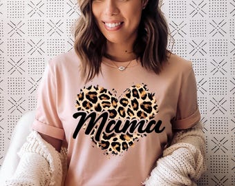 Mama shirt, Mom Shirt, Mama leopard Gift shirt, Heart shirt, Mothers Day Gift, Leopard print Mom shirt, New Mom Gift, Pregnancy Announcement
