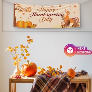 Happy Thanksgiving Banner, Happy Thanksgiving Decor, Holiday Party, Backdrop Decorations, Thanksgiving Background, Indoor Banner, Party Sign