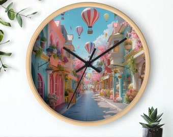 Colorful wall clock for kids, wall clock for nursery, kids bedroom clock, nursery decor, hot air balloon theme, pastel colors