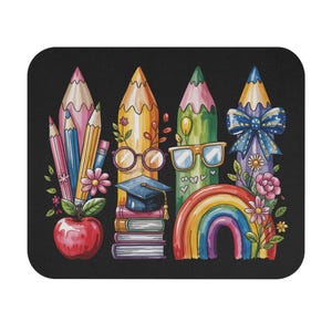 Colorful School Supplies Mouse Pad, Teacher Gift, Office Decor, Student Accessory, Desk Accessories, Classroom Essentials