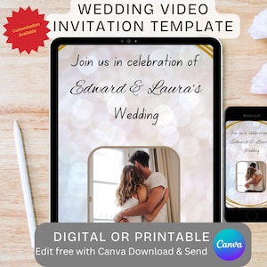 Invitation de mariage intemporelle Design classique de mariage numérique Personnalisable pour une célébration de mariage Modèle d'invitation vidéo pour les invités avec RSVP