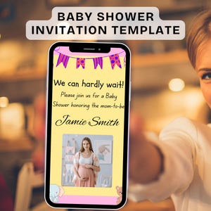 Invitación digital para baby shower de niña. Bienvenida a la niña virtual. Plantilla de invitación para bebé preciosa. Invitación editable de Darling Baby para niña.