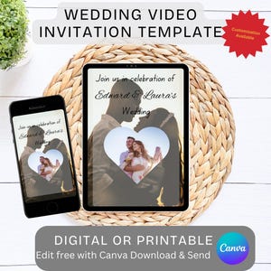 Modèle d'invitation de faire-part de mariage vidéo numérique pour couples de mariage rustique imprimable