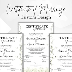 Certificat de mariage personnalisé, souvenir de mariage, impression de verdure, fleurs sauvages, certificat personnalisé pour couple le jour du mariage
