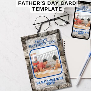 Carte virtuelle numérique personnalisée pour la fête des pères de la part de sa femme pour un papa, modèle Canva modifiable pour la carte de vœux de la fête des pères d'un tout-petit
