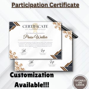 Bearbeitbares Partizipations-Zertifikat Canva-Zertifizierung Award-Vorlage Individuelles Design für die Zertifikats-Druckvorlage