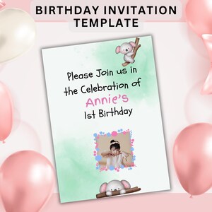 Modèle d'invitation numérique animé premier anniversaire pour tout-petit pour une fête d'anniversaire dans l'arrière-cour pour enfants, envoi rapide