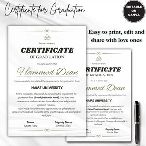 Class of 2025 Graduation Certificate Printable Senior graduation Class Award Graduation certificate Diploma Customization for graduates