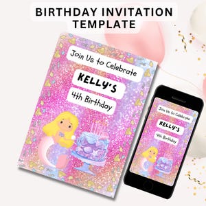 Invitation fête sirène Carte d'anniversaire numérique personnalisable pour faire la fête Modèle sirène d'anniversaire pour enfants pour invitation animée Canva