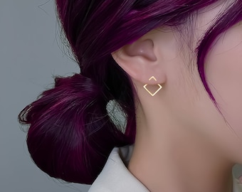Pendientes geométricos de oro, pendientes dobles, pendientes cuadrados, pendientes tipo chaqueta, pendientes de oro de 18k, pendientes con diseño frontal y posterior, N158, N159