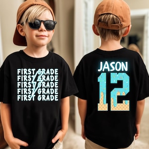Boys Custom Drip Baseball Back to School Shirt, Personalized Kid Name Tee, Kindergarten or First Grade Shirt, 1st Day of School Outfit