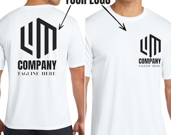 Camisa de rendimiento Dry-Fit con logotipo personalizado, poliéster transpirable y UPF 50, ideal para negocios.