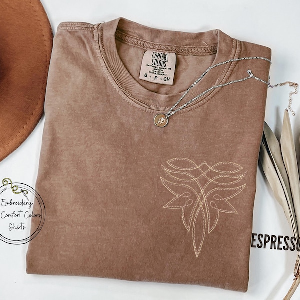 Embroidered Boot Stitch Western Graphic Tee: Comfort Colors Cowgirl Shirt