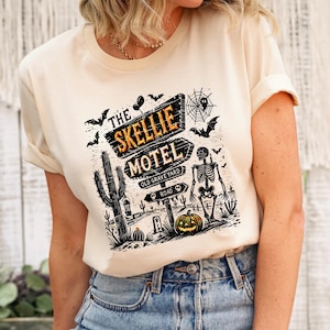 Skellie Motel Funny Halloween Shirt, Funny Skeleton Halloween Fall T Shirt, Halloween Humor Shirt, Trendy Halloween shirt
