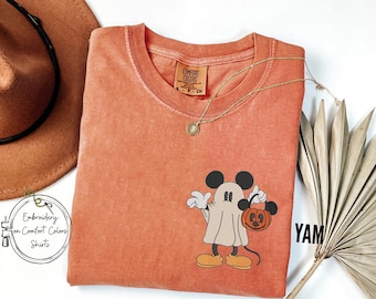 Disney Halloween Embroidered Comfort Colors Shirt, Mickey Mouse Embroidered Shirt, Halloween Disney Shirt, Disney Family Vacation Shirt