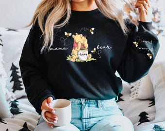 Personalized Mama Bear Hoodie, Mama Est with Kid Name on Sleeve Hoodie, Custom Mom Hoodie, Mothers Day Hoodie, New Mom Hoodie, Mother Hoodie