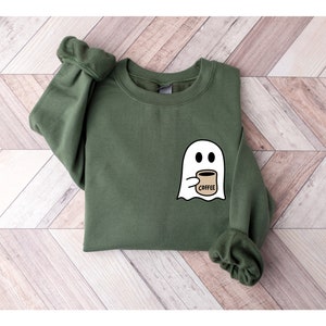 Cute Spooky Coffee Shirt, Womens Ghost Sweatshirt, Spooky Season, Fall Coffee Lover Shirt, Halloween Party Shirt, Fall Graphic Shirt