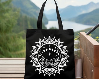 Mandala Moon Canvas Tote Bag