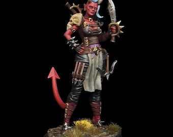 Pícaro Tiefling / Miniatura pintada a mano / Escala de 90 mm / Listo para exhibición o juego de rol