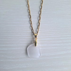 Authentic Sea Glass Necklace, Hand Collected Florida Seaglass Pendant Necklace, Water Resistant Paperclip Gold Plated Chain, Resort Wear