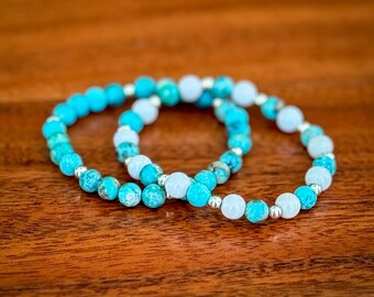 Peruvian Turquoise & Fossil Jasper River Stone Bracelet – Gold-Filled Accents