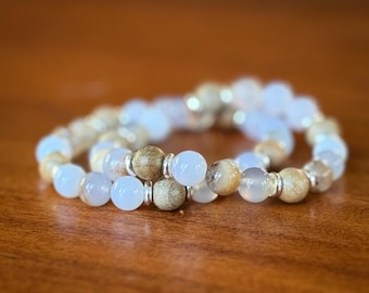 Blue Chalcedony & Sandalwood Bracelet | Sterling Silver | Handmade Natural Gemstone Jewelry
