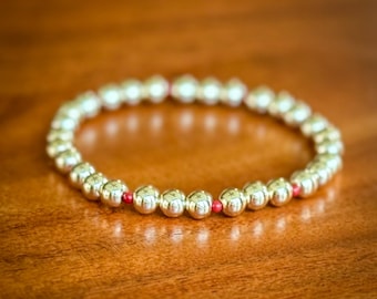 Gold Filled Beaded Bracelet with Bamboo Coral | 6mm Gold Bead Stretch Bracelet | Minimalist Gemstone Jewelry