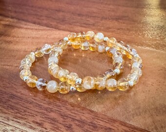 Natural Golden Citrine Stretch Bracelet with Gold-Filled Accents