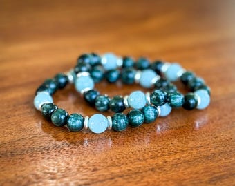 Handmade Seraphinite & Burma Jade Bracelet | Sterling Silver Beads | Natural Gemstone Jewelry