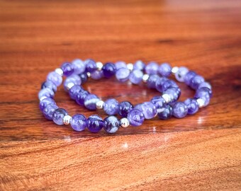 Cape Amethyst Bracelet | Natural Purple Amethyst Beads | Sterling Silver Spacers | Minimalist Gemstone Bracelet
