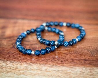 Blue Tiger’s Eye Stretch Bracelet with Gold-Filled Accents