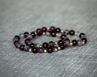 Garnet & Red Tourmaline Bracelet | Sterling Silver Beaded Bracelet | Handmade Gemstone Jewelry | Rubellite in Quartz | Birthstone Gift
