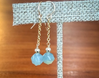 Aquatine Blue Calcite Earrings | Argentina Lemurian Calcite | Gold-Filled Dainty Dangle Earrings