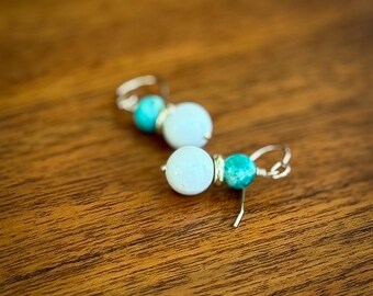 Peruvian Turquoise and Fossil Jasper Earrings | Gold-Filled Dangle Earrings | Natural Stone Drop Jewelry