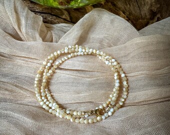 Handmade Mother of Pearl Wrap Bracelet: Gold-Filled Beaded Design