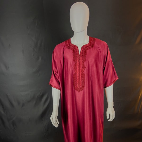 Gandoura rouge marocain pour homme - Découvrez l'élégance pure : une merveille de style estival luxueux (manches courtes)