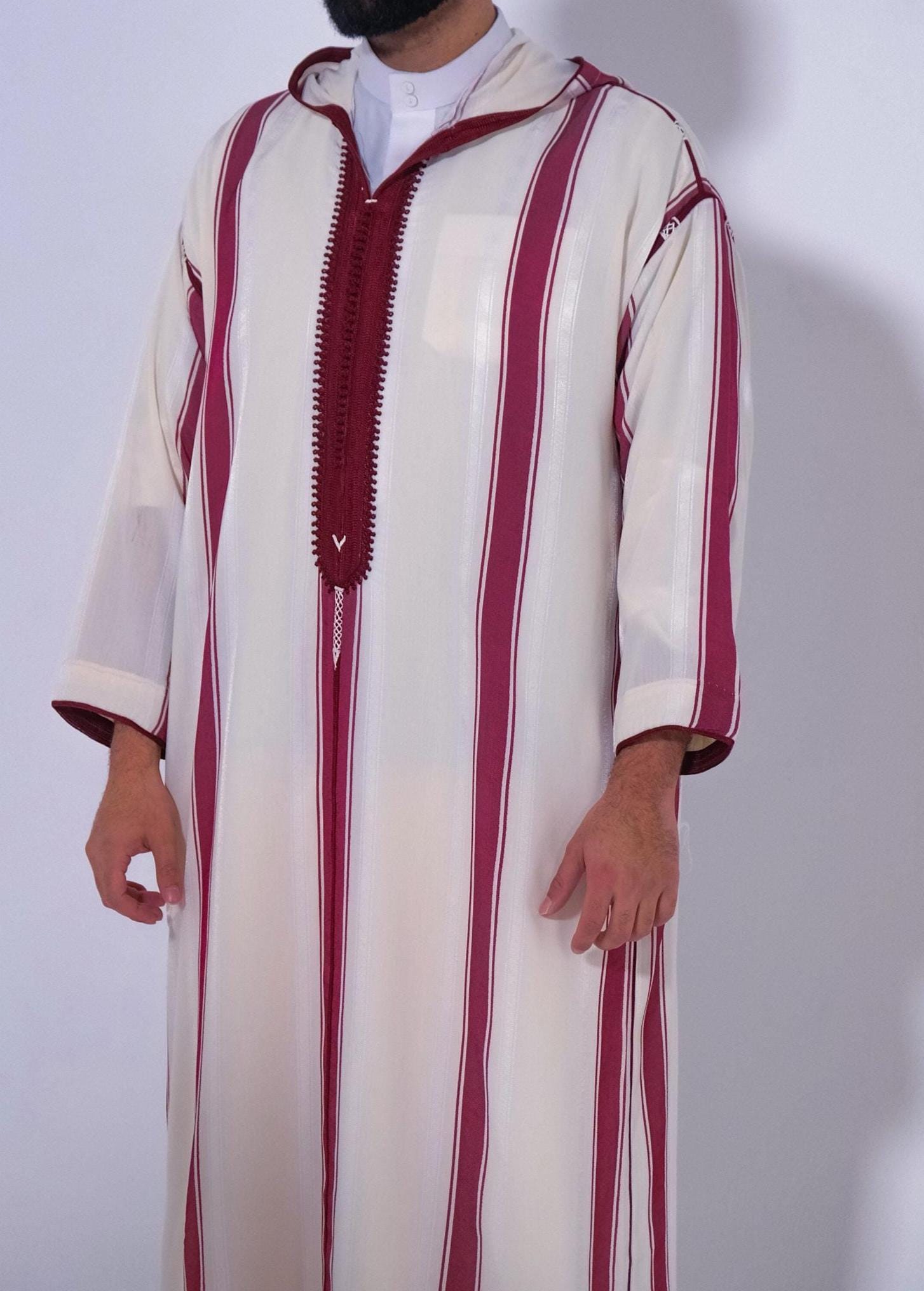 Handmade Striped Moroccan Djellaba: Mlifa Cotton Eid Ramadan Robe