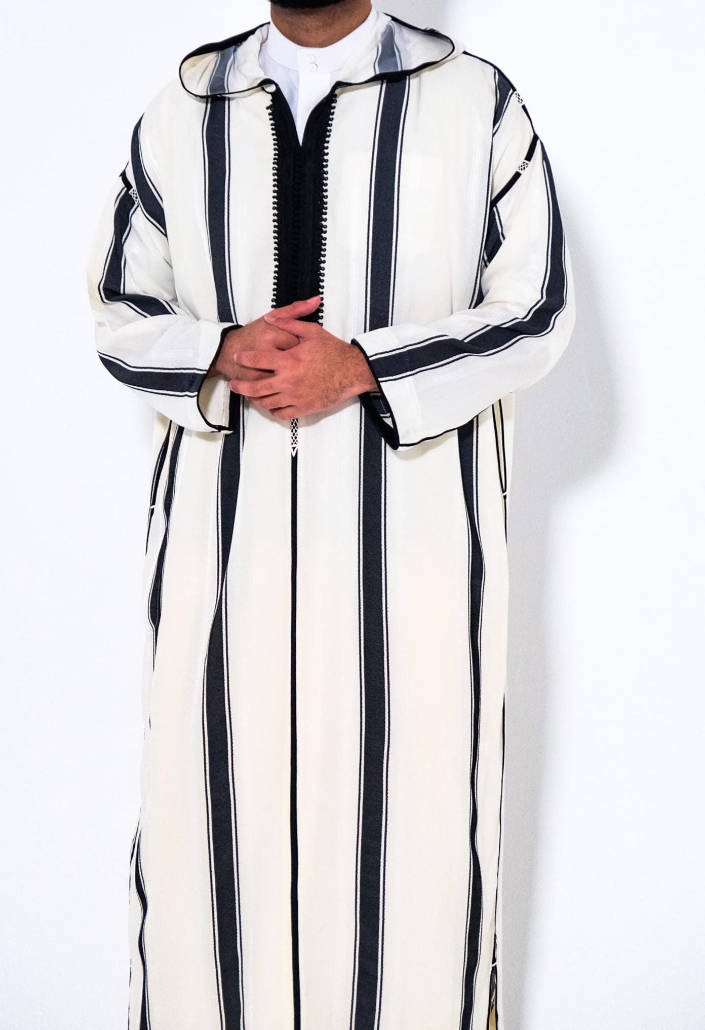 Handmade Striped Moroccan Djellaba: Mlifa Cotton Eid Ramadan Robe