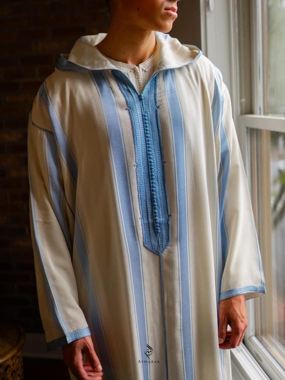 Handmade Striped Moroccan Djellaba: Mlifa Cotton Eid Ramadan Robe