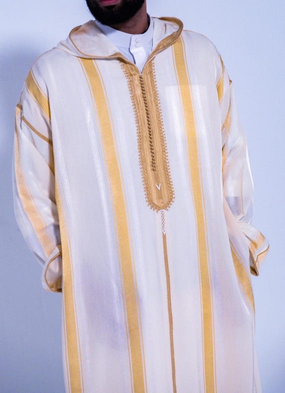 Handmade Striped Moroccan Djellaba: Mlifa Cotton Eid Ramadan Robe